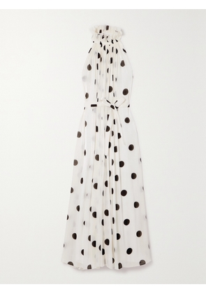 HALPERN - Open-back Ruffled Bow-detailed Polka-dot Crepon Halterneck Midi Dress - White - FR 34,FR 36,FR 38,FR 40,FR 42,FR 44
