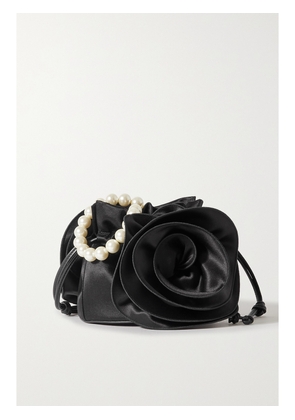 Magda Butrym - Magda Faux Pearl-embellished Appliquéd Ruched Satin Shoulder Bag - Black - One size