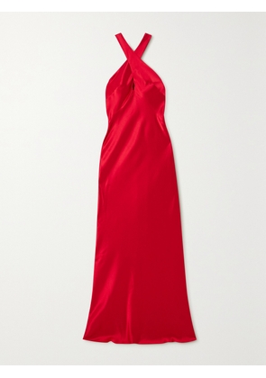 Galvan - + Net Sustain Evelyn Cutout Satin Halterneck Maxi Dress - Red - FR 34,FR 36,FR 38,FR 40,FR 42,FR 44