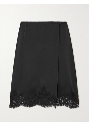 Stella McCartney - + Net Sustain Lace-trimmed Satin Skirt - Black - IT34,IT36,IT38,IT40,IT42,IT44,IT46,IT48,IT50
