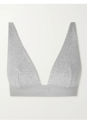 SKIMS - Plunge Ribbed Cotton-blend Jersey Bralette - Light Heather Grey - Gray - XXS,XS,S,M,L,XL,2XL,3XL,4XL