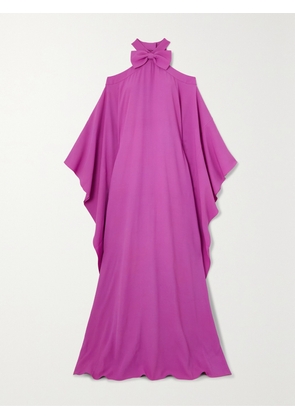 Oscar de la Renta - Bow-embellished Cold-shoulder Crepe De Chine Gown - Pink - x small,small,medium,large,x large