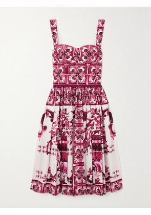 Dolce & Gabbana - Maiolica Pleated Printed Cotton-poplin Dress - Pink - IT36,IT38,IT40,IT42,IT44,IT46,IT48,IT50