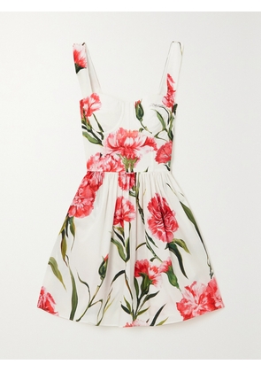 Dolce & Gabbana - Pleated Floral-print Cotton-poplin Mini Dress - Pink - IT36,IT38,IT40,IT42,IT44,IT46,IT48,IT50,IT52