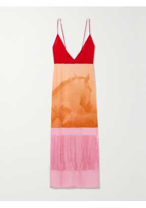 Stella McCartney - + Net Sustain Sequin-embellished Printed Organic Silk Crepe De Chine Midi Dress - Yellow - IT36,IT38,IT40,IT42,IT44,IT46,IT48