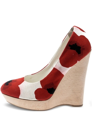 Saint Laurent Pre-Owned 130mm floral-print wedge pumps - White