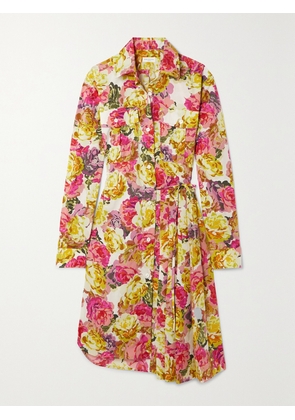 Dries Van Noten - Pleated Belted Floral-print Cotton-poplin Wrap Dress - Ecru - FR 34,FR 36,FR 38,FR 40,FR 42,FR 44