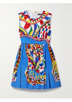 Dolce & Gabbana - Pleated Printed Cotton-poplin Mini Dress - Blue - IT36,IT38,IT40,IT42,IT44,IT46,IT48,IT50