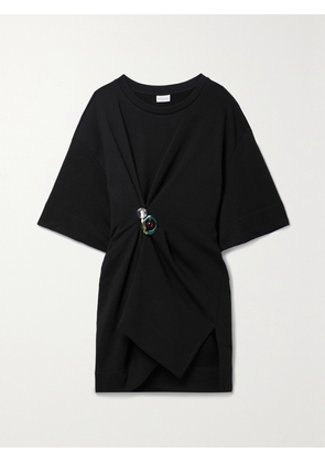 Dries Van Noten - Embellished Gathered Cotton-jersey T-shirt - Black - x small,small,medium,large