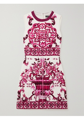 Dolce & Gabbana - Maiolica Printed Cotton-blend Jacquard Mini Dress - Pink - IT36,IT38,IT40,IT42,IT44,IT46,IT48,IT50