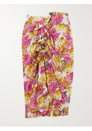 Dries Van Noten - Asymmetric Ruffled Floral-print Cotton-poplin Skirt - Ecru - FR 34,FR 36,FR 38,FR 40,FR 42,FR 44