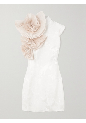Dries Van Noten - Plissé-crepe Trimmed Satin-jacquard Mini Dress - White - FR 34,FR 36,FR 38,FR 40,FR 42,FR 44