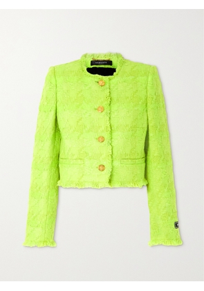 Versace - Fringed Metallic Checked Wool-blend Tweed Jacket - Green - IT36,IT38,IT40,IT42,IT44,IT46,IT48