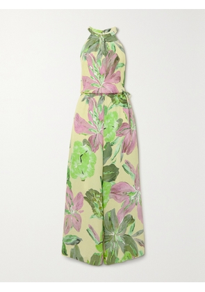 Dries Van Noten - Floral-print Cloqué Halterneck Jumpsuit - Green - FR 34,FR 36,FR 38,FR 40,FR 42,FR 44
