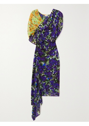 Dries Van Noten - Asymmetric Draped Floral-print Chiffon Dress - Blue - FR 34,FR 36,FR 38,FR 40,FR 42,FR 44
