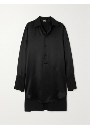 LOEWE - Asymmetric Cotton Poplin-trimmed Silk-satin Mini Shirt Dress - Black - FR 32,FR 34,FR 36,FR 38,FR 40,FR 42,FR 44