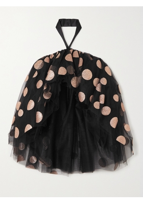 HALPERN - Cropped Halterneck Glittered Polka-dot Tulle Top - Black - FR 34,FR 36,FR 38,FR 40,FR 42