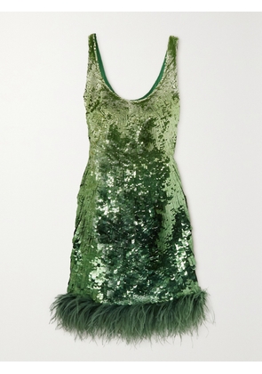 Valentino Garavani - Feather-trimmed Sequined Satin Mini Dress - Green - IT36,IT40,IT42,IT44