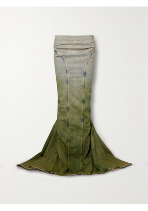 Rick Owens - Distressed Dégradé Denim Maxi Skirt - Green - IT38,IT40,IT42