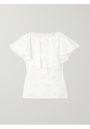 Chloé - Ruffled Broderie Anglaise Organic Cotton-poplin Top - White - FR 34,FR 36,FR 38,FR 40,FR 42,FR 44,FR 46