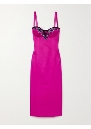 MISS SOHEE - + The Vanguard Iris Faux Fur-trimmed Embellished Satin Midi Dress - Pink - UK 6,UK 8,UK 10