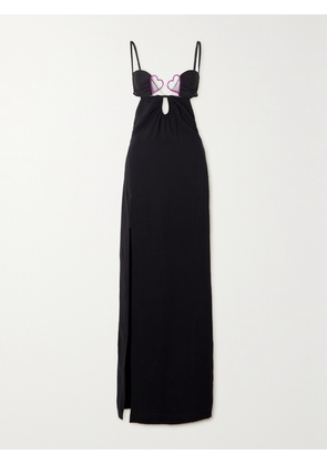 NENSI DOJAKA - Embellished Tulle-trimmed Cutout Ponte Gown - Black - xx small,x small,small,medium,large