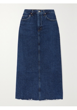 AGOLDE - + Net Sustain Hilla Frayed Organic Denim Maxi Skirt - Blue - 23,24,25,26,27,28,29,30,31,32