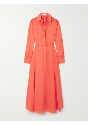 Gabriela Hearst - Mcgraw Belted Embroidered Linen Midi Shirt Dress - Orange - IT36,IT38,IT42,IT44,IT46,IT48