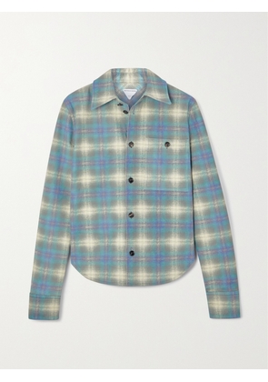 Bottega Veneta - Cropped Checked Leather Shirt - Blue - IT42,IT46