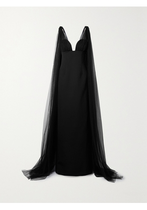 Oscar de la Renta - Cape-effect Tulle And Wool-blend Gown - Black - US0,US2,US4,US6,US8,US10,US12,US14,US16