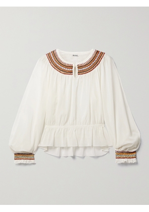 BODE - Embroidered Cotton-voile Blouse - Ivory - x small,small,medium,large,x large