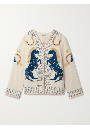 BODE - Winter Stallion Embroidered Wool-felt Jacket - Cream - x small,small,medium,large,x large