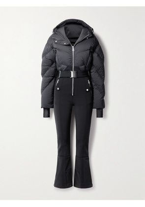 Cordova - Ajax Belted Hooded Quilted Down Ski Suit - Black - xx small,x small,small,medium,large