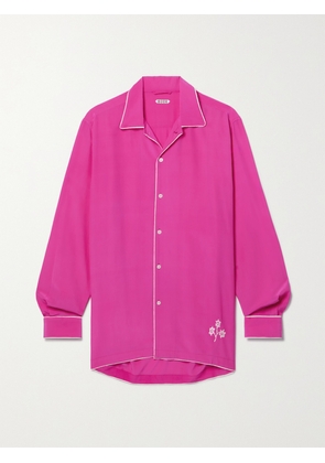 BODE - Shadow Jasmine Piped Embroidered Silk Blouse - Pink - xx small,x small,small,medium