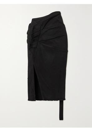 Rick Owens - Drkshdw Asymmetric Gathered Frayed Denim Midi Skirt - Black - x small,small,medium,large,x large