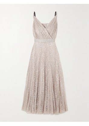 Erdem - Dorinda Embellished Metallic Chantilly Lace Midi Dress - Silver - UK 6,UK 8,UK 10,UK 12,UK 14,UK 16