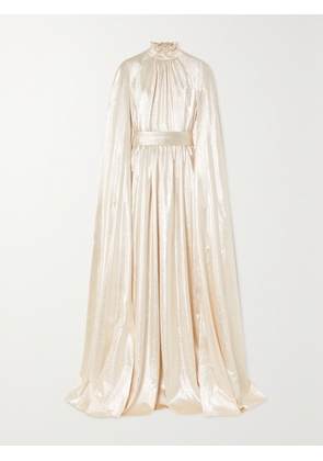 Erdem - Macie Cape-effect Belted Silk And Lurex-blend Lamé Gown - Gold - UK 8,UK 10,UK 12,UK 14,UK 16,UK 18