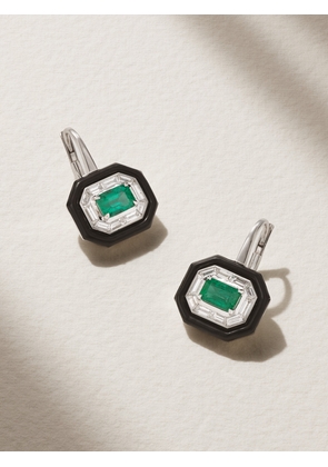 Nikos Koulis - Oui 18-karat White Gold, Enamel, Diamond And Emerald Earrings - One size