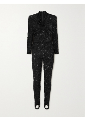 RICHARD QUINN - Twist-front Sequined Stretch-jersey Stirrup Jumpsuit - Black - UK 6,UK 8,UK 10,UK 12,UK 14