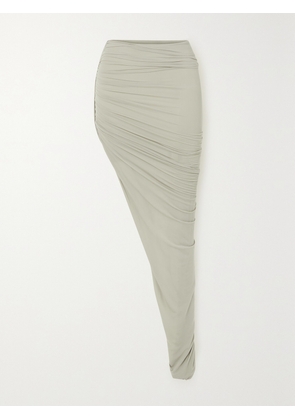 Rick Owens - Asymmetric Ruched Stretch-jersey Skirt - Off-white - IT38,IT40,IT42