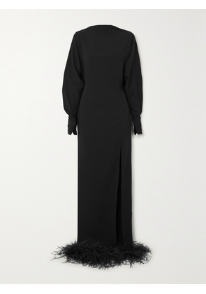 16ARLINGTON - Flora Open-back Feather-trimmed Crepe Gown - Black - UK 6,UK 8,UK 10,UK 12,UK 14,UK 16