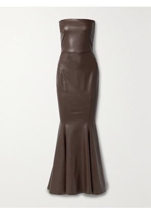 Norma Kamali - Strapless Faux Leather Maxi Dress - Brown - xx small,x small,small,medium,large,x large