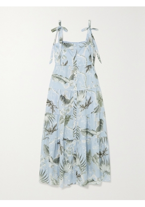 Erdem - Georgiana Tie-detailed Printed Cotton And Silk-blend Voile Midi Dress - Blue - UK 4,UK 6,UK 8,UK 10,UK 12,UK 14,UK 16,UK 18,UK 20,UK 22