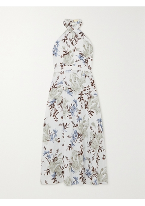 Erdem - Selene Bow-detailed Floral-print Linen Halterneck Midi Dress - White - UK 4,UK 6,UK 8,UK 10,UK 12,UK 14,UK 16