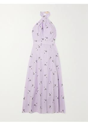 Erdem - Selene Embroidered Cotton And Linen-blend Halterneck Midi Dress - Purple - UK 4,UK 6,UK 8,UK 10,UK 12,UK 14,UK 16