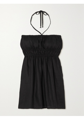 Faithfull - Ester Smocked Linen Halterneck Mini Dress - Black - x small,small,medium,large,x large