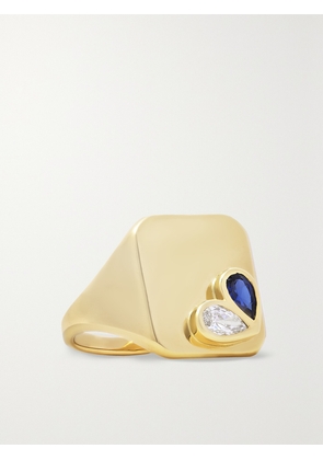 Gemella - Sweetheart 18-karat Gold, Sapphire And Diamond Signet Ring - 3,6,7
