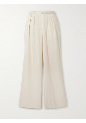 Joseph - Tunis Belted Pleated Cotton-sateen Wide-leg Pants - Cream - FR 32,FR 34,FR 36,FR 38,FR 40,FR 42,FR 44