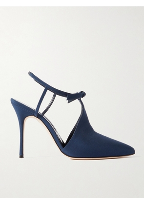 Manolo Blahnik - Horna 105 Embellished Silk Crepe De Chine Slingback Pumps - Blue - IT35,IT36,IT36.5,IT37,IT37.5,IT38,IT38.5,IT39,IT39.5,IT40,IT40.5,IT41,IT41.5,IT42