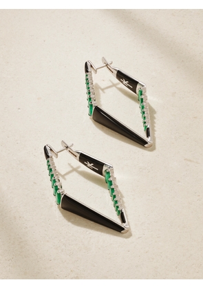 Nikos Koulis - Oui 18-karat White Gold, Emerald And Enamel Earrings - One size